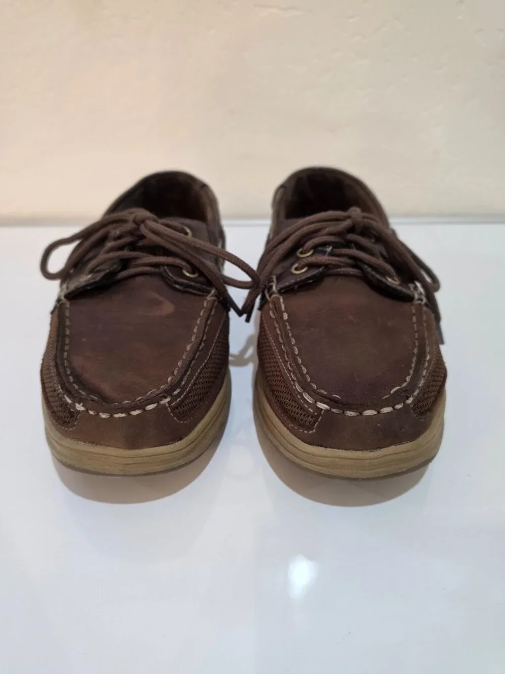 Croft & Barrow Men's Brown Leather & Mesh Boat Shoes Size 10 Med Comfort